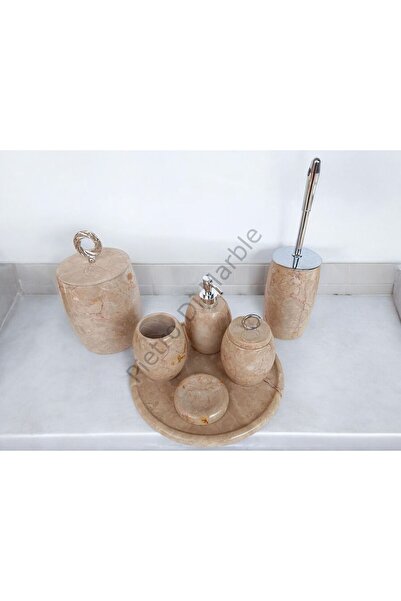 Pietro Di Marble Bej Mermer Oval Model 7 Parça Gümüş Renk Halka Aksesuarlı Ba...