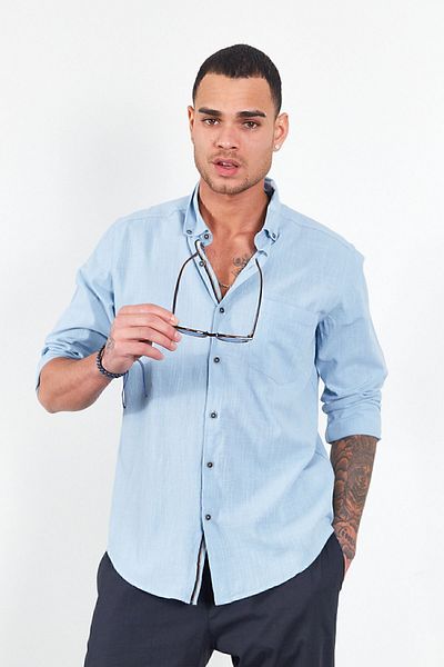 Manche Πουκάμισο Aqua Single Pocket Linen Effect |   mj22s 121537