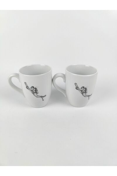 Kütahya Porselen مجموعة من 2 كوب بورسلين منقوش باللونين الأبيض والأسود