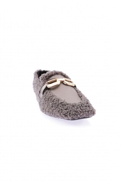 DGN Metal Buckle Plush Women's Loafer Shoes Gray Plush 6381535