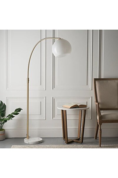 VİSENTE HOME Parlak Beyaz Metal Şapkalı Deve Boynu Lambader