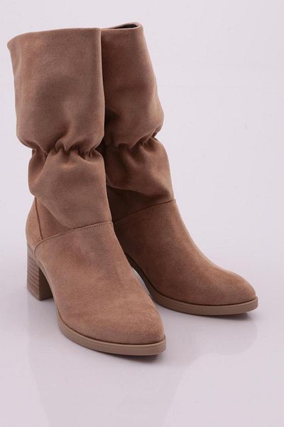 DGN Γυναικείες μπότες με τακούνι Nude Suede - Κορδόνι, 101773275