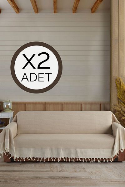 Lux Touch Husa de brat bej 2 bucata Bergama 180x300 Husa de canapea si pat
