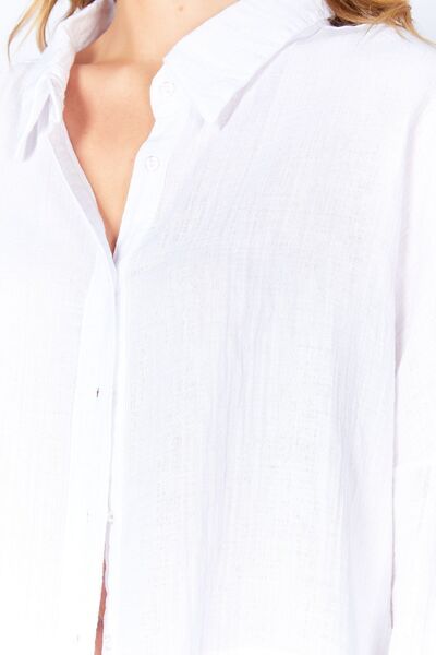 EDITION Άνετο γυναικείο πουκάμισο Oversize - Λευκή μουσελίνα, μακρύ πλυμένο, τεμαχισμένο βασικό μοντέλο | Εντί 100166905 -6905