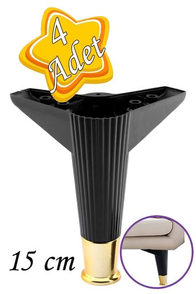 GLASWEN 4 Adet Golden Ayak 15 cm Siyah Altın Gold Mobilya Kanepe Sehpa Ünite ...