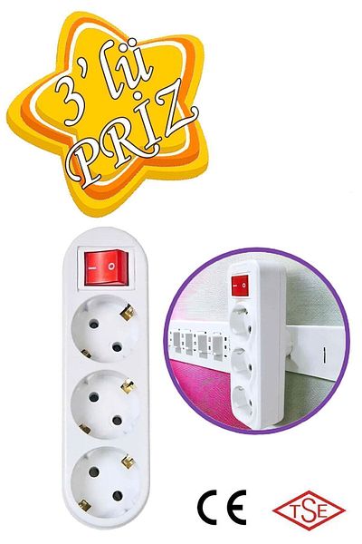 GLASWEN Switched Buttoned 3-Gang Socket Plug Socket Grounded Multiple Duplicator Wireless