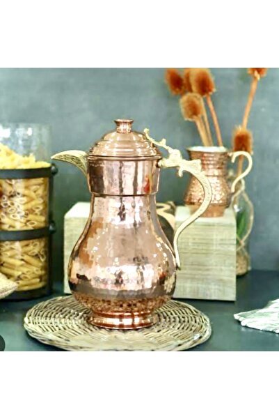 Tabibu Bakır Sürahi El Dövmesi Kapaklı Büyük Boy İçi Kalaylı