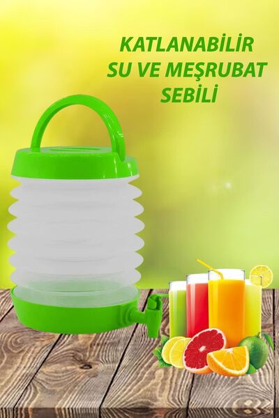 GLASWEN Su Sebili Katlanabilir Termos Çeşmeli Körüklü 5.5 Litre Piknik Kamp S...