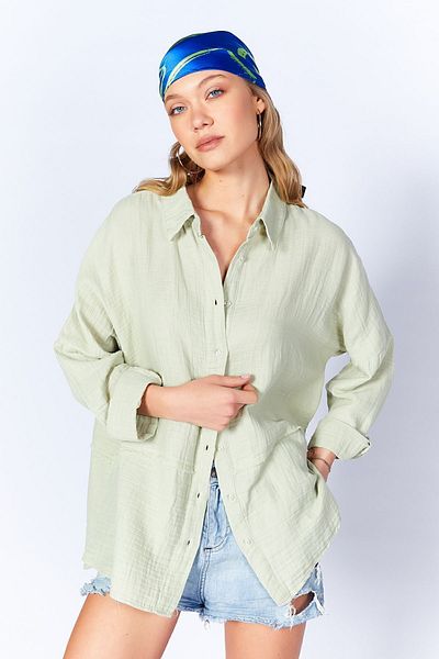 EDITION Çağla Muslin Oversize Basic Shirt - Long Washed, Piece Comfortable Fit| Edi100166905-6905