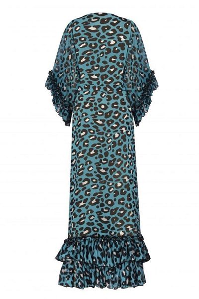 Nur Karaata Joali Long Sleeve Blue Leopare Dress