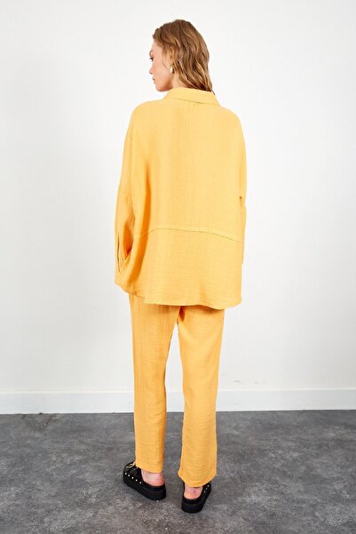 EDITION Оранжева муслінова сорочка оверсайз - довга, пранна, зручна жіноча сорочка прямого крою | Edi100166905-6905