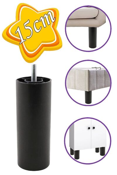 GLASWEN Silindir Destek Ayağı 15 Cm Siyah Gizli Ayak M8 Civatalı Incediş Mobi...