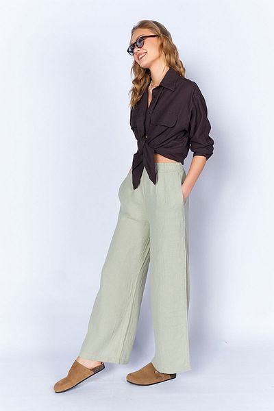 EDITION WOMAN Olive Muslin Loose Slit Comfortable Trousers - Additional100667009-7009