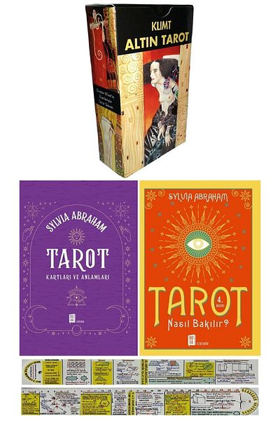Mona Kitap KLIMP Gold Tarot + بطاقات Tarot ومعانيها + كيفية النظر إلى Tarot مجموعة من 3 + حصيرة.علامة المعلم