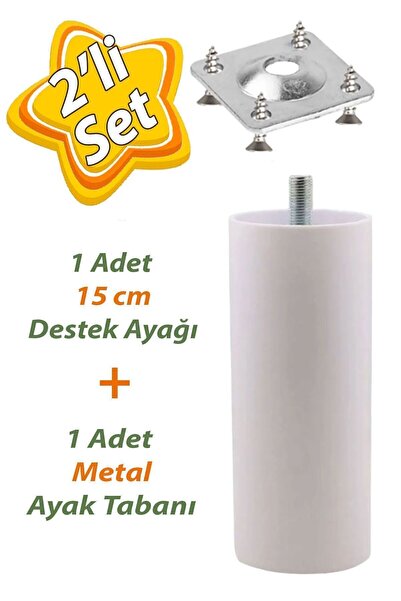 GLASWEN Destek Ayağı 15 Cm Beyaz Düz Ayak Tabanı M8 Civata Incediş Mobilya Ka...