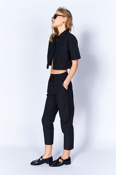 Manche Pantaloni negri din țesătură din popelin pentru damă - Mks 666583 -02
