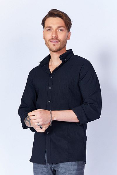 MAN EDITION Flexible Lycra Black Long Sleeve Shirt - Slim Fit| Ee100133008-3008