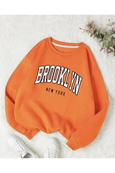 MOONBULL Unisex oranžová oversize mikina Bronklyn s potiskem