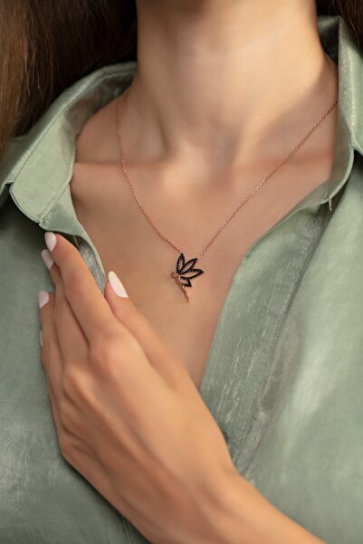 SUNSHINE 925 Ayar Rose Kaplamalı Siyah Taşlı Peri Kızı Gümüş Kolye