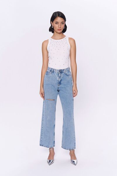 Quzu Ecru Halter Neck Bodysuit - with Stone Accessories