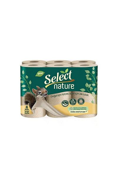 Select Nature اختر منشفة ورقية غير مبيضة بنية عضوية مكونة من 3 طبقات 6 لفات