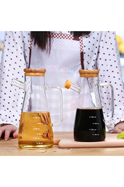 Lumindra 2 Adet Bambu Kapaklı Cam Yağlık 900 ml Cam Yağlık Yağdanlık ARV-YAĞL...