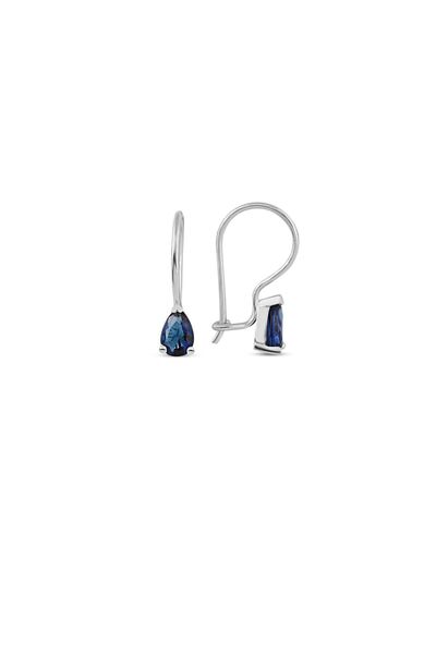 SUNSHINE 925 Ayar Rodyum Kaplamalı Damla Kesim Lacivert Taşlı Gümüş Küpe