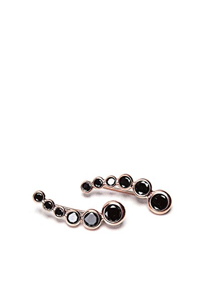 SUNSHINE 925 Ayar Rose Kaplamalı Siyah Taşlı 6 Sıralı Gümüş Küpe