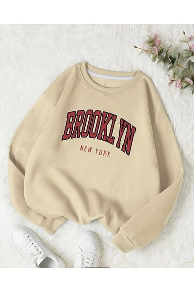 MOONBULL Unisex Μπεζ μπλούζα Bronklyn με στάμπα oversize