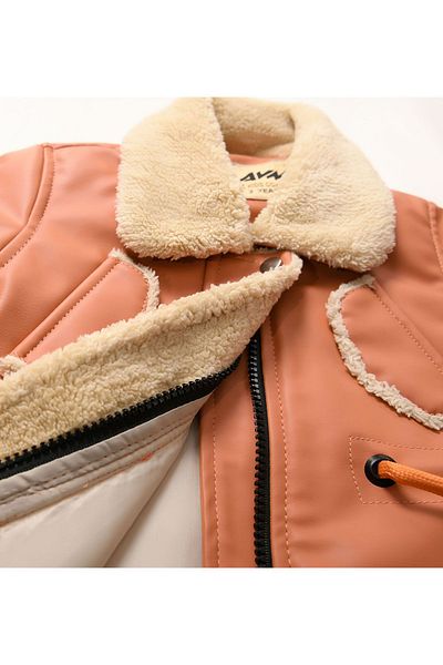 Go Veform Baby Girl and Children's Leather Coat with Fur Collar - Salmonavm2104