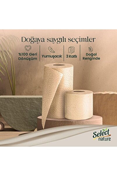 Select Nature Select Ağartılmamış Kahverengi Organik 3 Katlı Kağıt Havlu 6 Rulo
