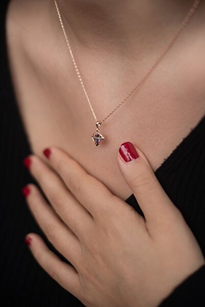 SUNSHINE 925 Ayar Rose Kaplamalı Mistik Topaz Taşlı Elmas Tasarım Gümüş Kolye