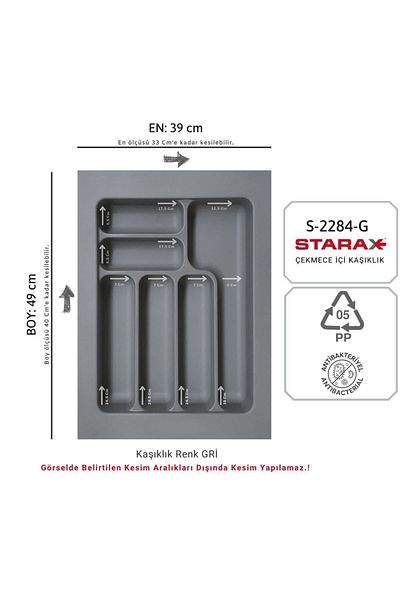 STARAX Gray Plastic 39X49 Drawer Spoon Holder - S-2284-G
