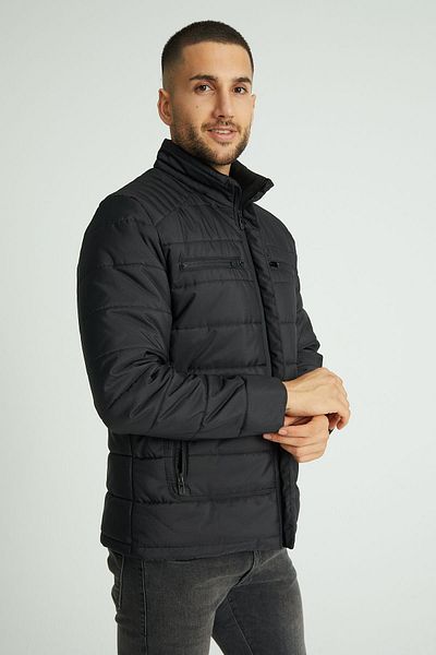 Wise Men's Inflatable Waterproof Chest Pocket Inner Lining Printed Stand Collar Coat