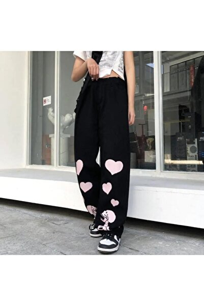 Oldeys Y2k Street Style Skull Heart εμπριμέ Unisex φαρδιά αθλητική φόρμα