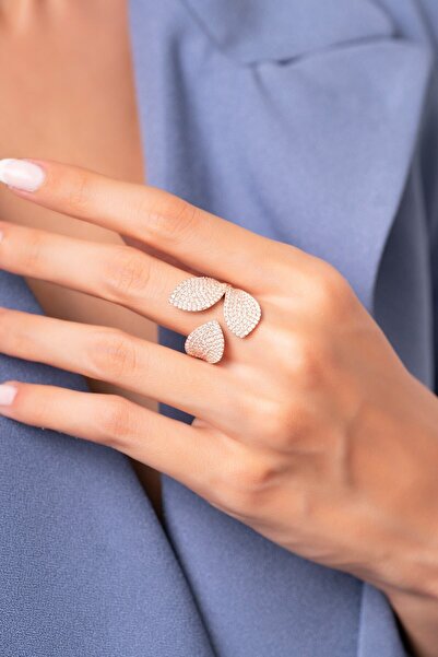 SUNSHINE 925 Ayar Rose Kaplamalı Beyaz Taşlı Tasarım Gümüş Yüzük