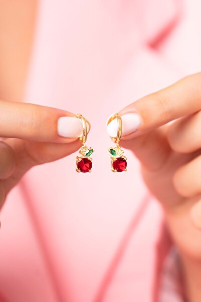 SUNSHINE 925 Ayar Gümüş Zirkon Taşlı Elma Küpe