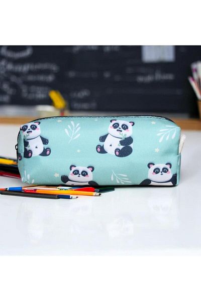 Nostaljik Lezzetler Green Panda Patterned Sweet School Pencil Holder and Makeup Bag