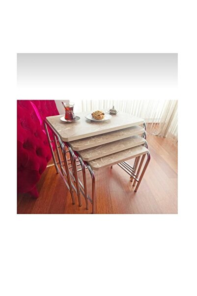 Can Vista Home 4'lü Açık Kahve Metal Krom Nikel Ayaklı Zigon Sehpa