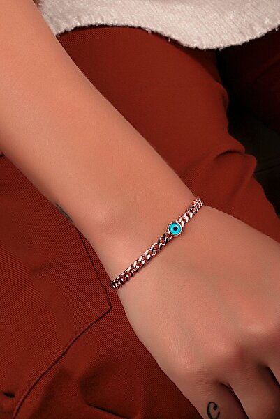 SUNSHINE 925 Ayar Rose Kaplamalı Nazar Göz Taşlı Gümüş Bileklik