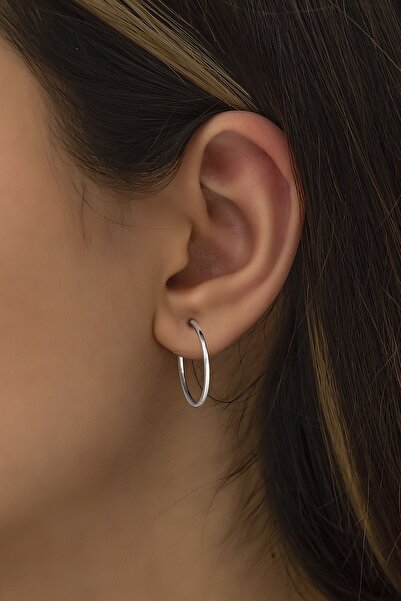 SUNSHINE 925 Ayar Rodyum Kaplamalı 2,2 Cm Halka Gümüş Küpe