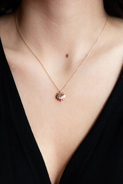 SUNSHINE 925 Ayar Rose Kaplamalı Istiridye Gümüş Kolye