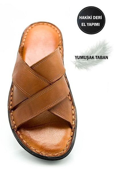 sermoda Γνήσιο πραγματικό δέρμα Ανδρικές Παντόφλες Ελαφριές Παντόφλες Δερμάτινο Σταυρό Μαύρισμα