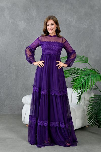 ZISHAN Tulle Sleeves Laced Lace Collar Women's Evening Dress - Wedding and Wedding 134