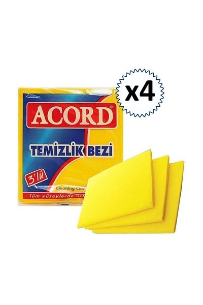 Acord قماش تنظيف 35x40 سم 3 قطع أصفر 4 عبوات