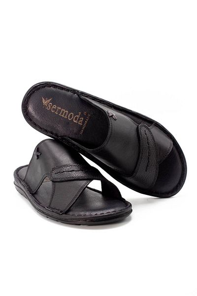 sermoda Γνήσιο Γνήσιο Δέρμα Ανδρικές Παντόφλες Ανδρικές Παντόφλες Δερμάτινες Μαύρες