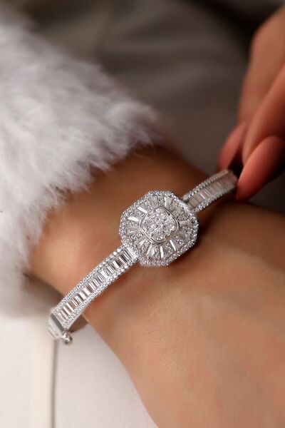 SUNSHINE Euro Star 925 Ayar 8 Köşeli Bagetin Büyüsü Gümüş Kelepçe Bileklik