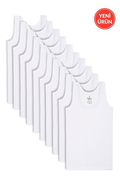 ÖZKAN underwear Özkan 0800 - 10 Pack Girl's Rib, 100% Cotton, Flexible and Comfortable, Thick Strap Collar Brode Daisy D