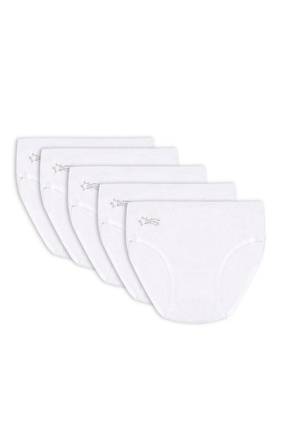 ÖZKAN underwear Özkan 0840 Chiloți pentru fetiță, 100% bumbac, cu nervuri, flexibili, confortabili, cu detalii de piatră, pachet de 5