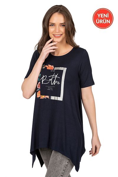 ÖZKAN underwear Özkan 26721 Premium bleumarin viscoză Lycra femei mari - mânecă scurtă imprimată